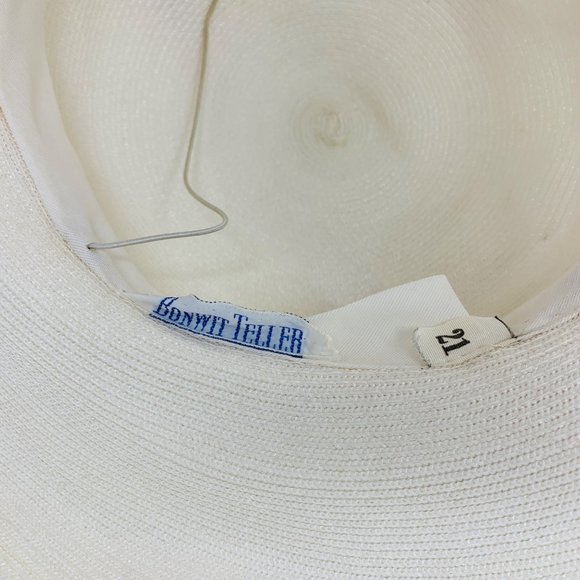 Vintage 1950s Sun Hat White Red Striped Ribbon Chin Strap Bonwit Teller Dapper main image 12